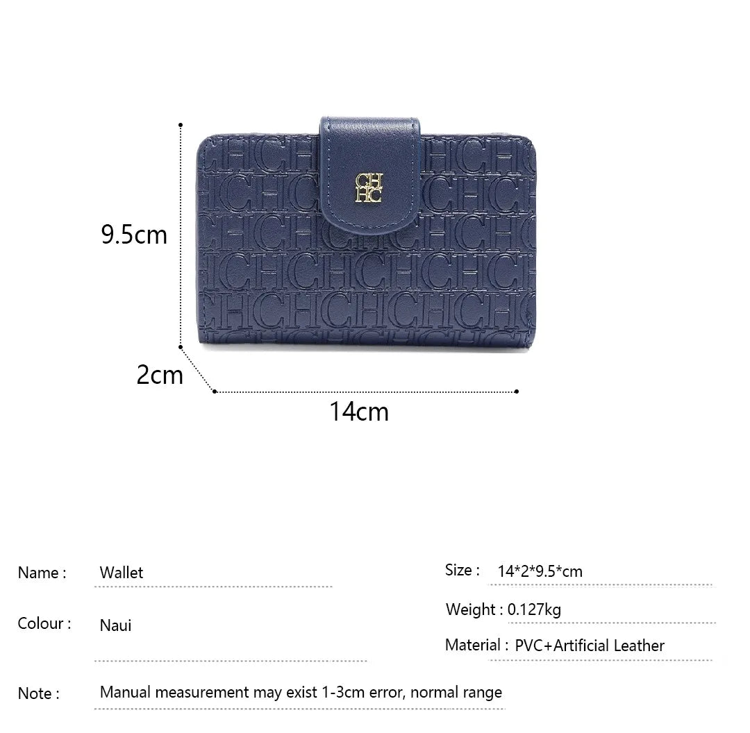 CH Pure Colour Letter Printed Style Women's Card Wallet Premium Simple Design Women's Wallet Fashion Women's Short Wallet
