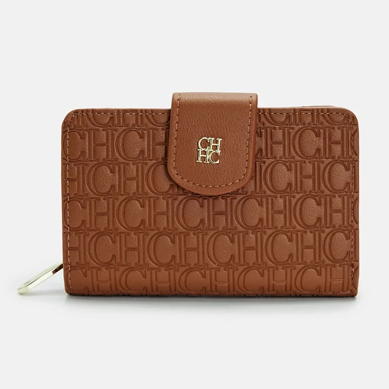 CH Pure Colour Letter Printed Style Women's Card Wallet Premium Simple Design Women's Wallet Fashion Women's Short Wallet