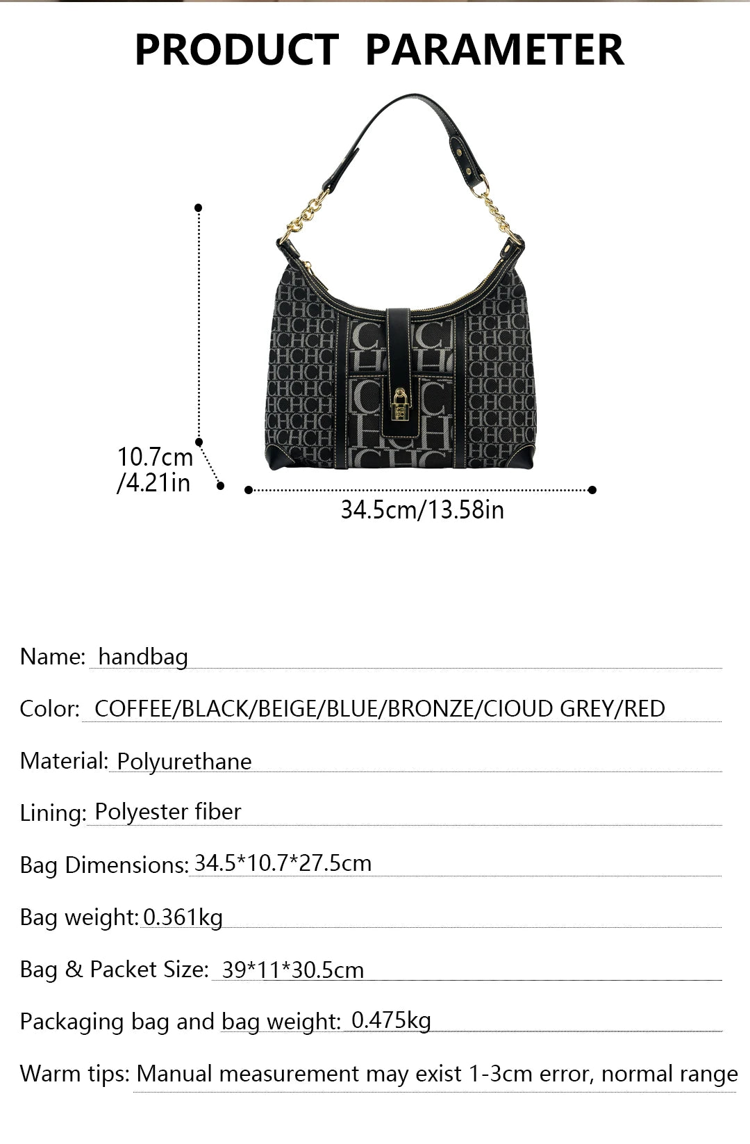 CH Trendy Letter Designer Model Vintage Solid Color Handbag Printed Ladies Chain Bag 2024 New Classic Luxury Women's Bag