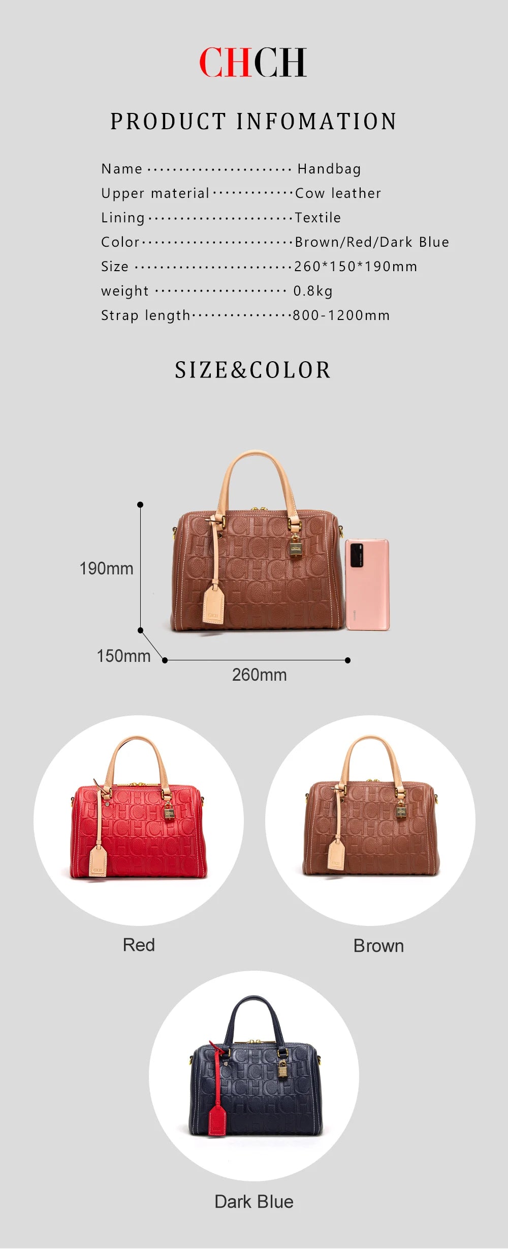 CH Women's Handbag New Large Capacity Letters Printing Exquisite Type Lock Accessories Solid Color Simple Ladies Baguette Bag