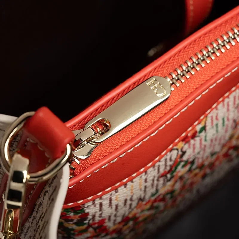 CH Women's Shoulder Large Capacity Bag Exquisite Flower Printed Women's Leather Bag Fashion Design Women's Handbag Printed