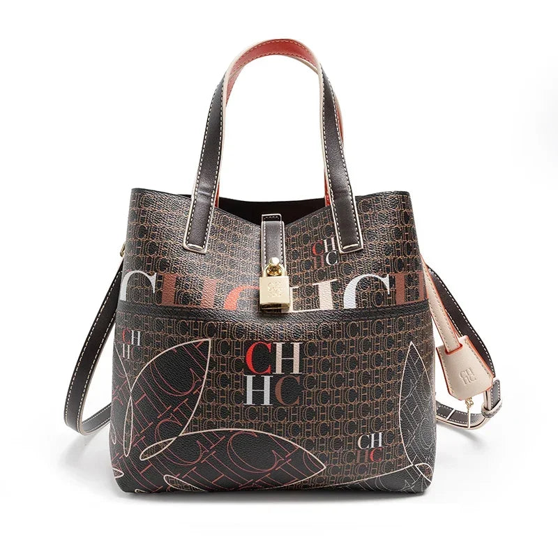 CH Women's Shoulder Large Capacity Bag Exquisite Flower Printed Women's Leather Bag Fashion Design Women's Handbag Printed