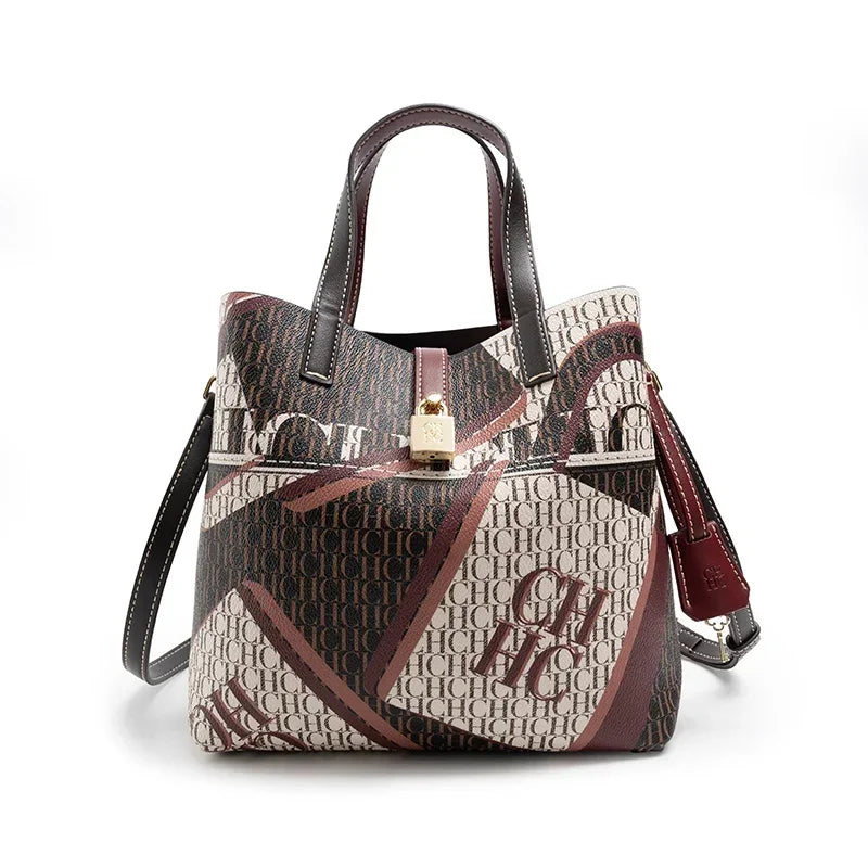CH Women's Shoulder Large Capacity Bag Exquisite Flower Printed Women's Leather Bag Fashion Design Women's Handbag Printed