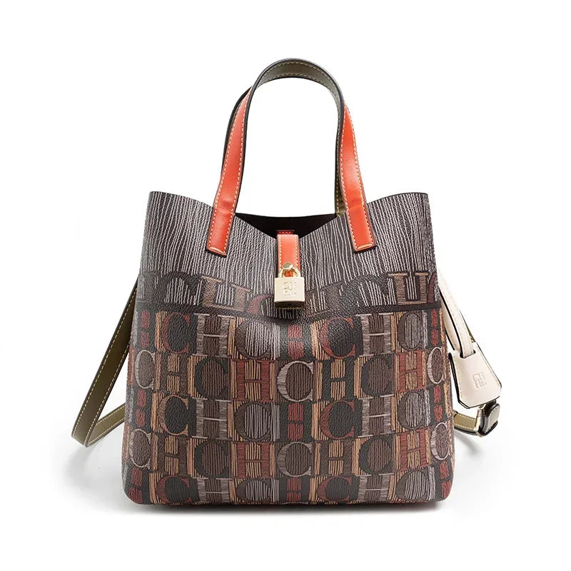 CH Women's Shoulder Large Capacity Bag Exquisite Flower Printed Women's Leather Bag Fashion Design Women's Handbag Printed