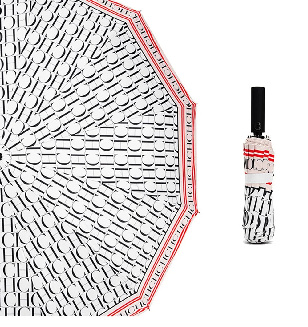 CH Semi-Automatic Umbrella Easy to Carry Multi-functional Alphabet Print Design Simple and Fashionable Style Umbrella