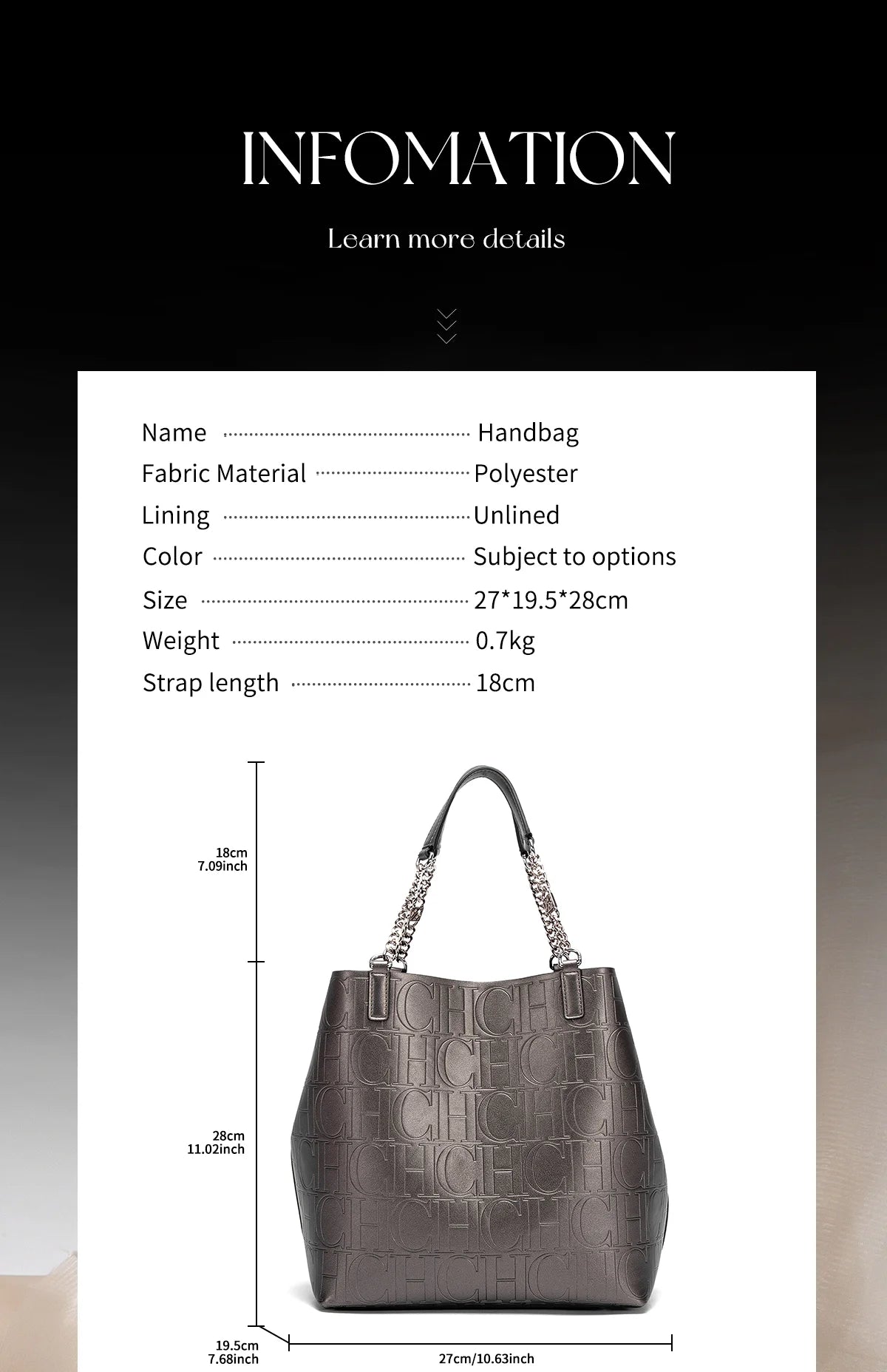 CH Ladies Tote Bag Versatile Superior Sense of Solid Colour Women's Large-capacity Tote Bag Simple Style Daily Fashion Style
