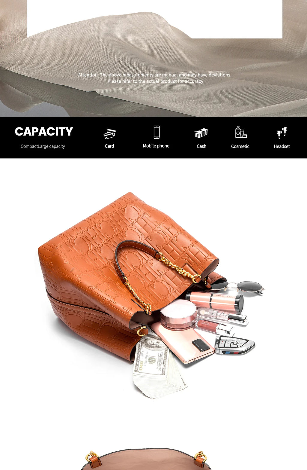 CH Ladies Tote Bag Versatile Superior Sense of Solid Colour Women's Large-capacity Tote Bag Simple Style Daily Fashion Style