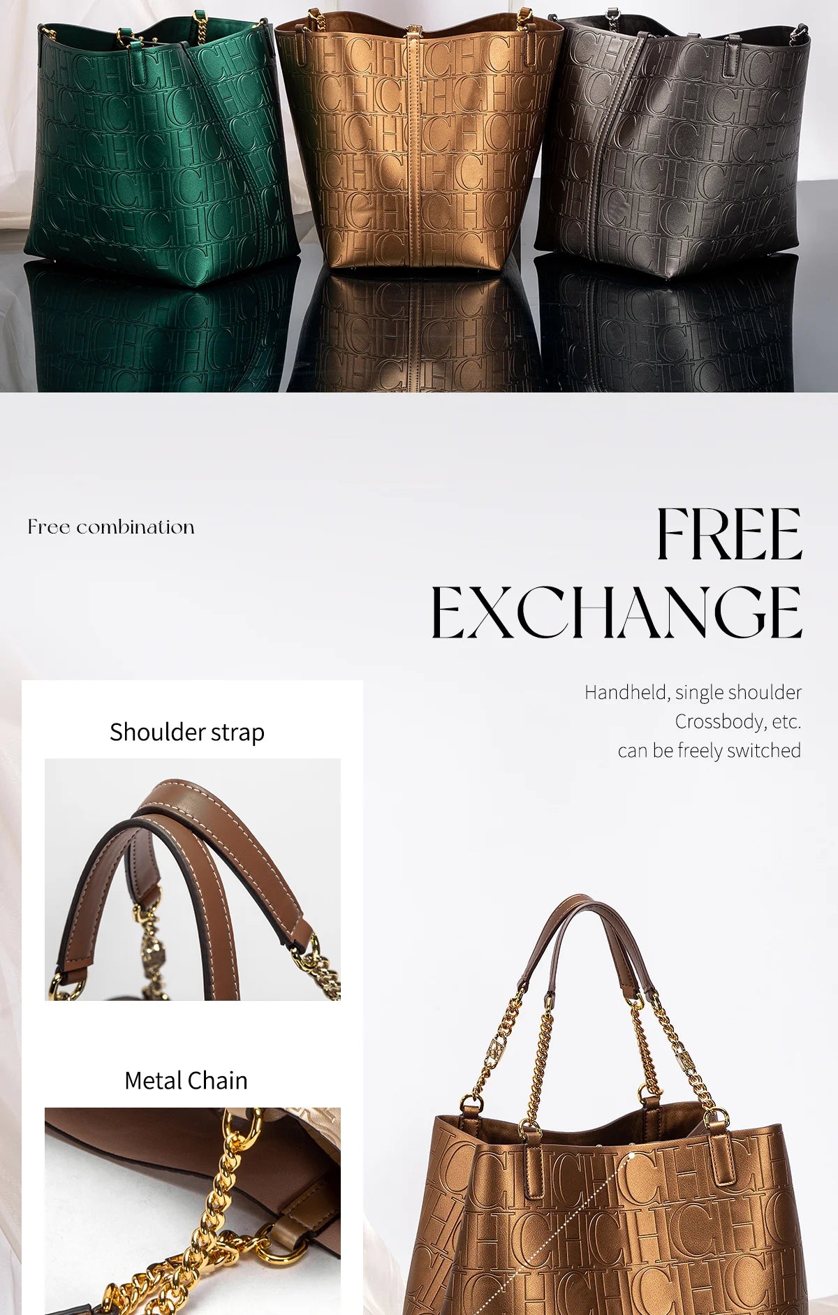 CH Ladies Tote Bag Versatile Superior Sense of Solid Colour Women's Large-capacity Tote Bag Simple Style Daily Fashion Style