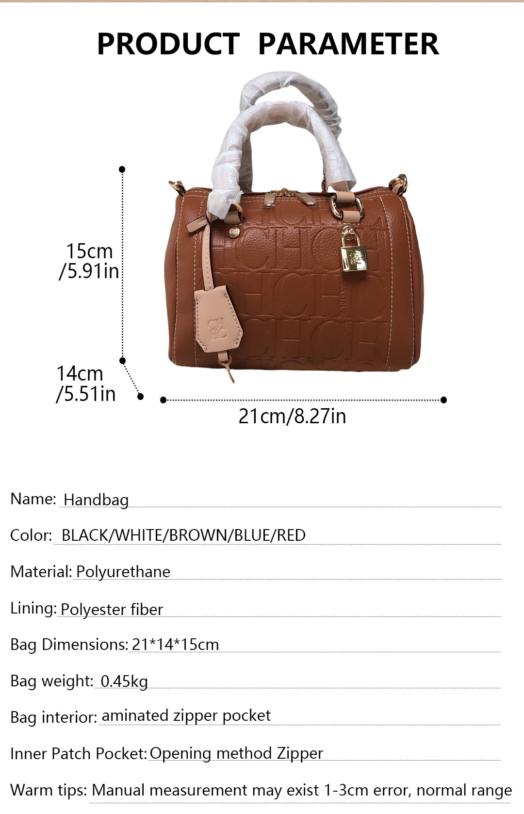 CH High Quality PU Material Multifunctional Tote Bag Zipper Lock Fashion Design Large Capacity Printed Commuter Tote Bag