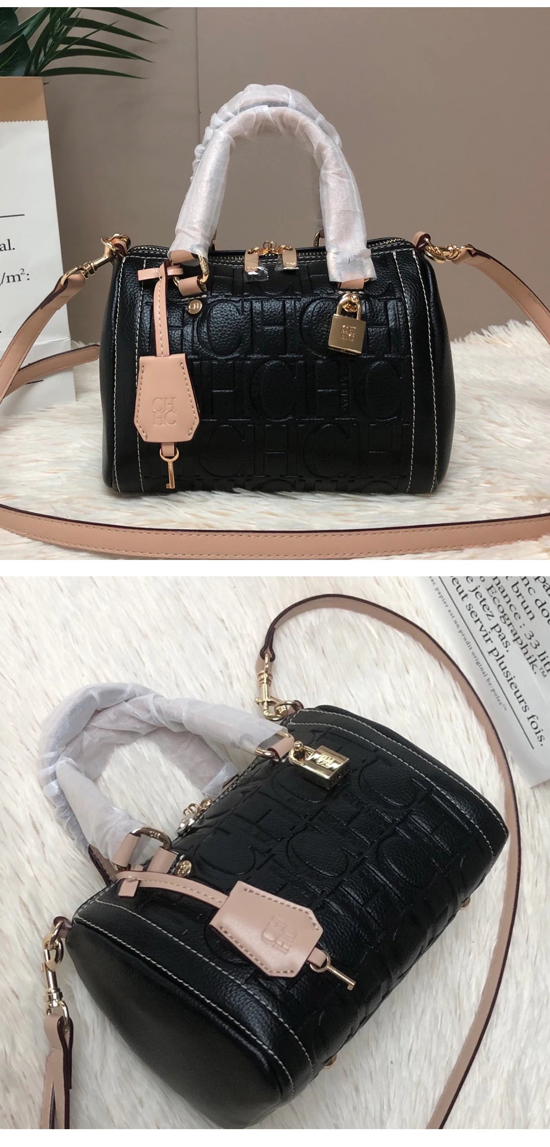 CH High Quality PU Material Multifunctional Tote Bag Zipper Lock Fashion Design Large Capacity Printed Commuter Tote Bag