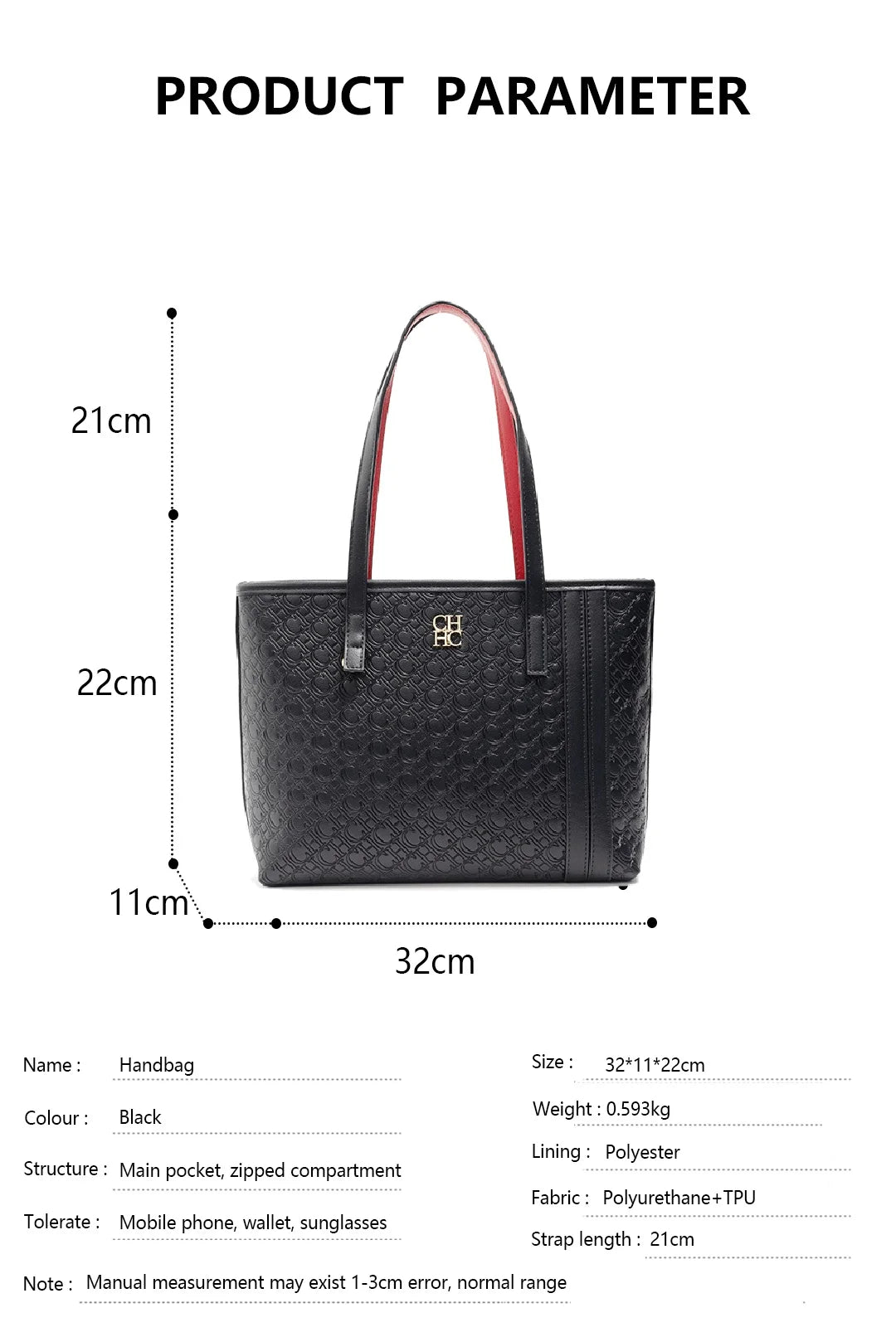 CH Solid Color Large Capacity Women's Shoulder Bag Everyday Multi-Functional Style Crossbody Bag Monogram Printed Tote Bag