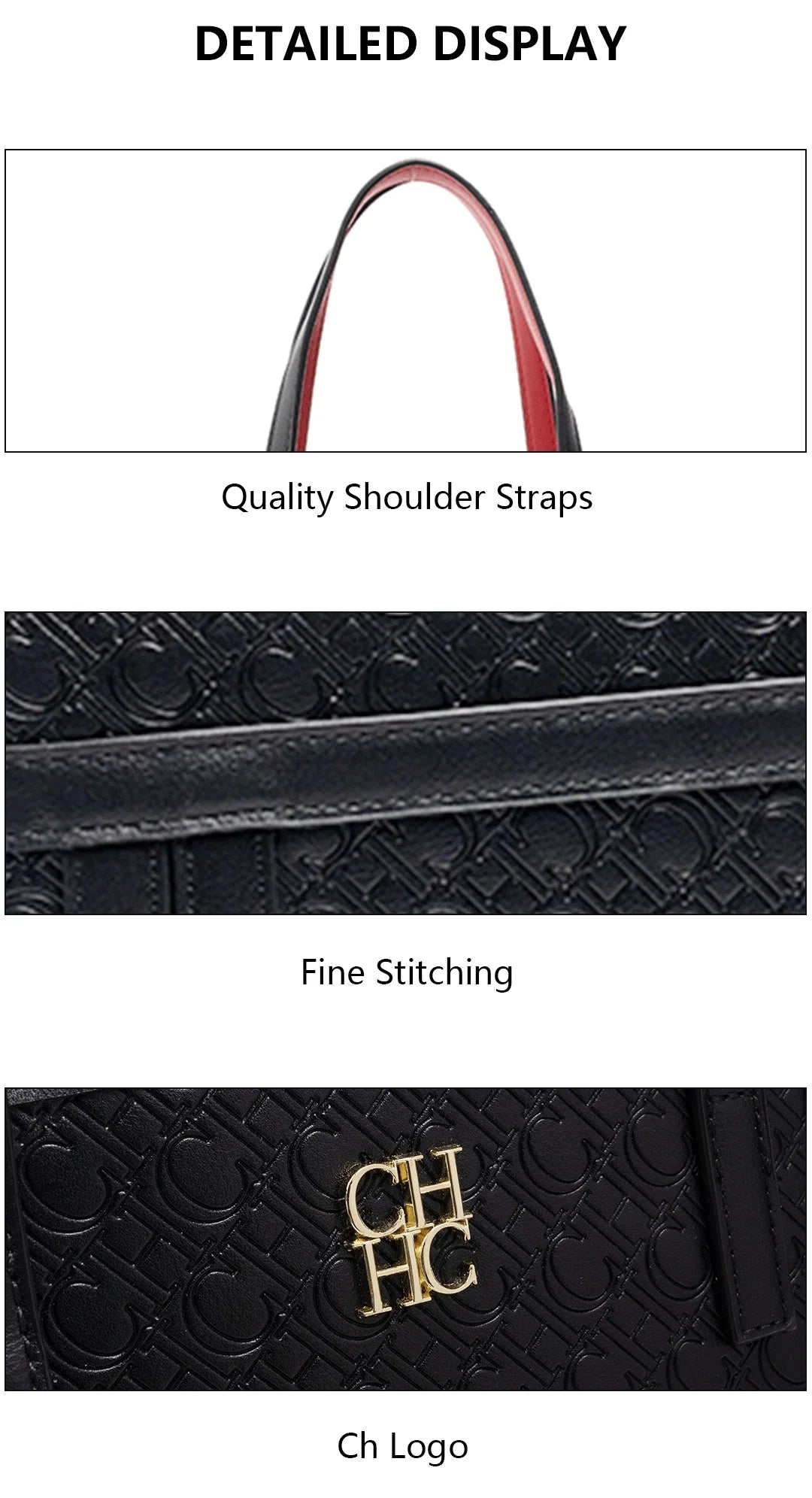 CH Solid Color Large Capacity Women's Shoulder Bag Everyday Multi-Functional Style Crossbody Bag Monogram Printed Tote Bag