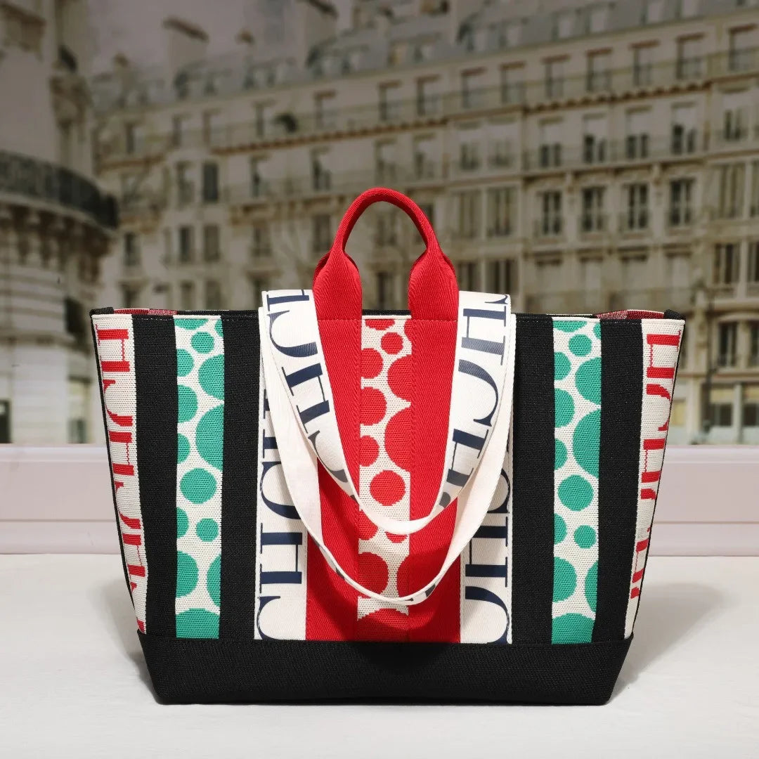CH Women's Tote Bag Simple Stripe Design Women's Shoulder Bag Letter Print Large Capacity Commuter Style Classic Ladies Crossbod
