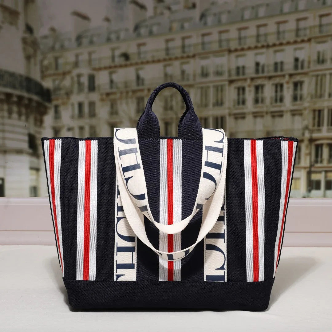 CH Women's Tote Bag Simple Stripe Design Women's Shoulder Bag Letter Print Large Capacity Commuter Style Classic Ladies Crossbod