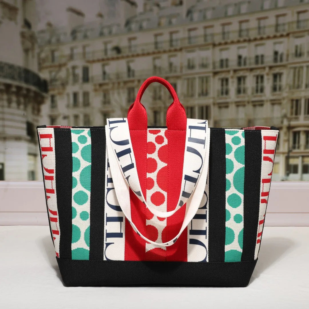 CH Women's Tote Bag Simple Stripe Design Women's Shoulder Bag Letter Print Large Capacity Commuter Style Classic Ladies Crossbod