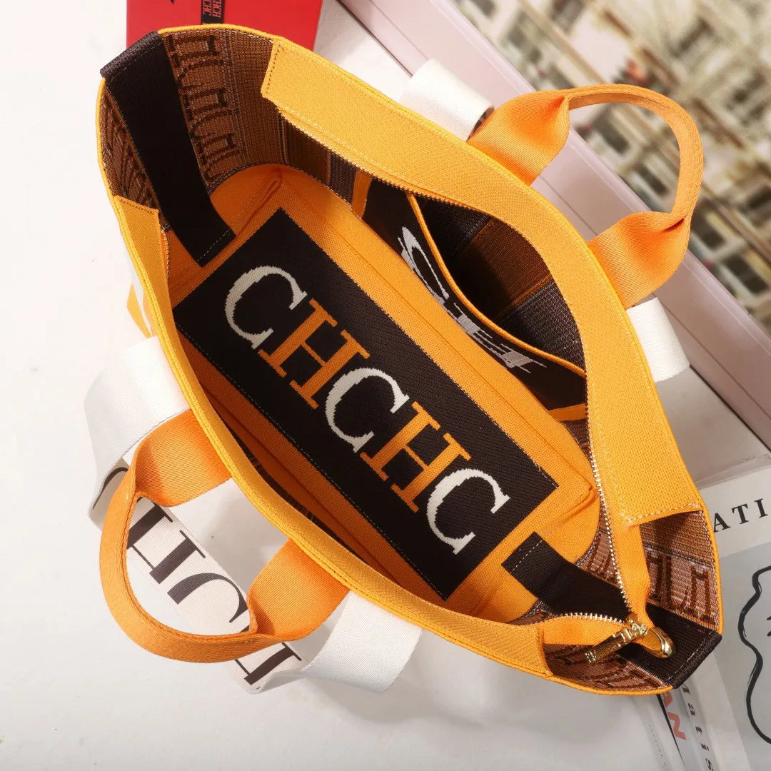 CH Women's Tote Bag Simple Stripe Design Women's Shoulder Bag Letter Print Large Capacity Commuter Style Classic Ladies Crossbod