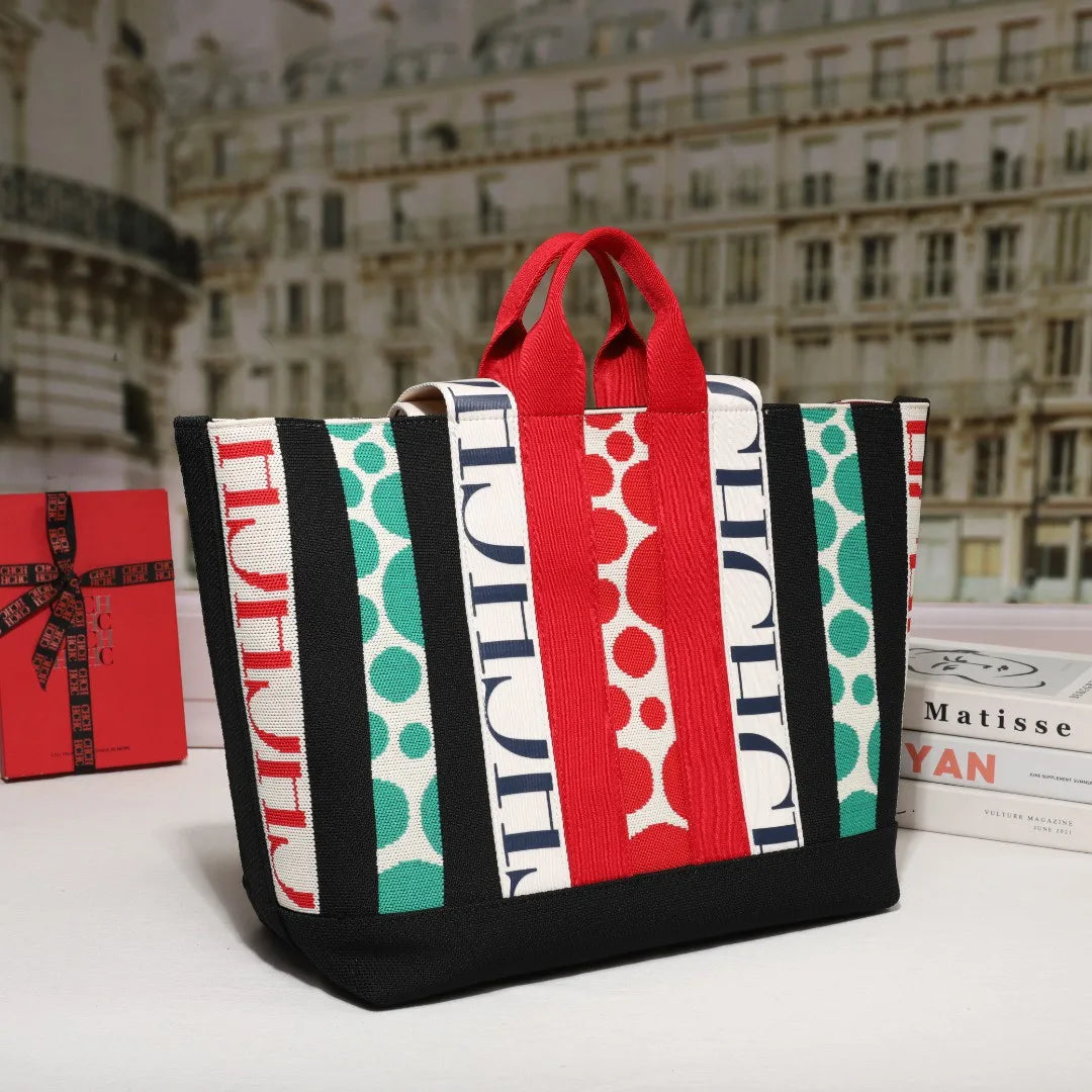 CH Women's Tote Bag Simple Stripe Design Women's Shoulder Bag Letter Print Large Capacity Commuter Style Classic Ladies Crossbod