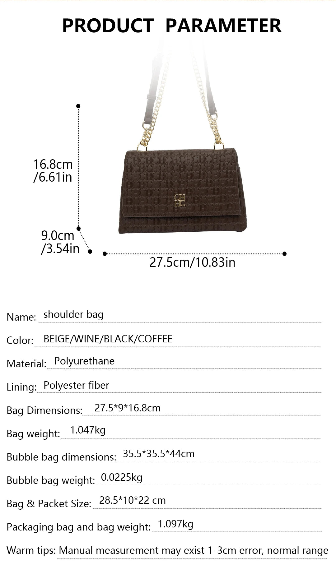 CH Brand Fashion Multifunctional Large Capacity Women's Chain Bag 2025 New High Quality Leather PU Material Women's Shoulder Bag