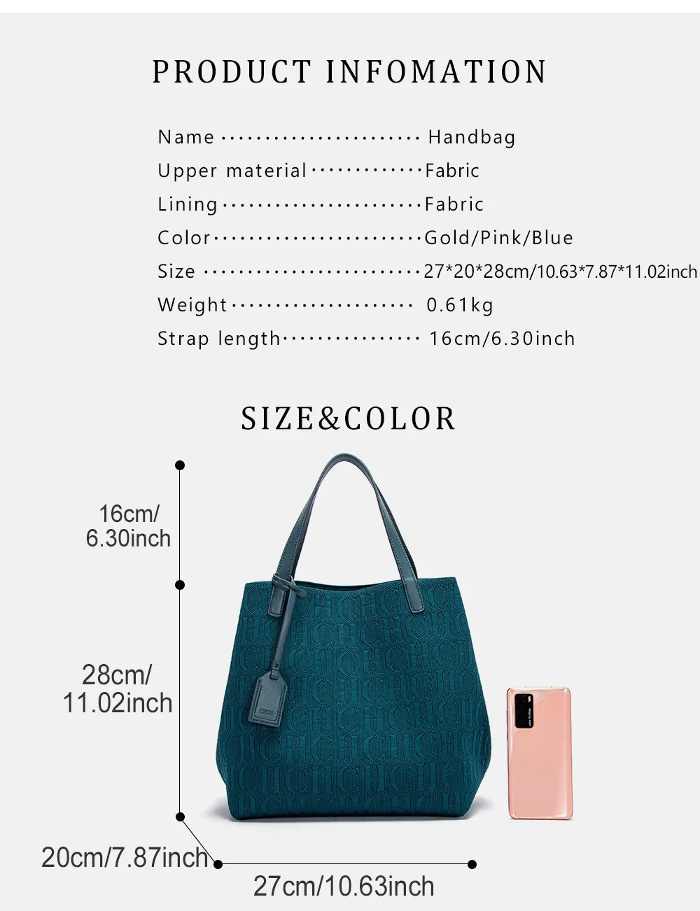 CH Women's Handbag Fashion Classic New Solid Color Letter Design Women's Handbag High Quality Craftsmanship Large Capacity