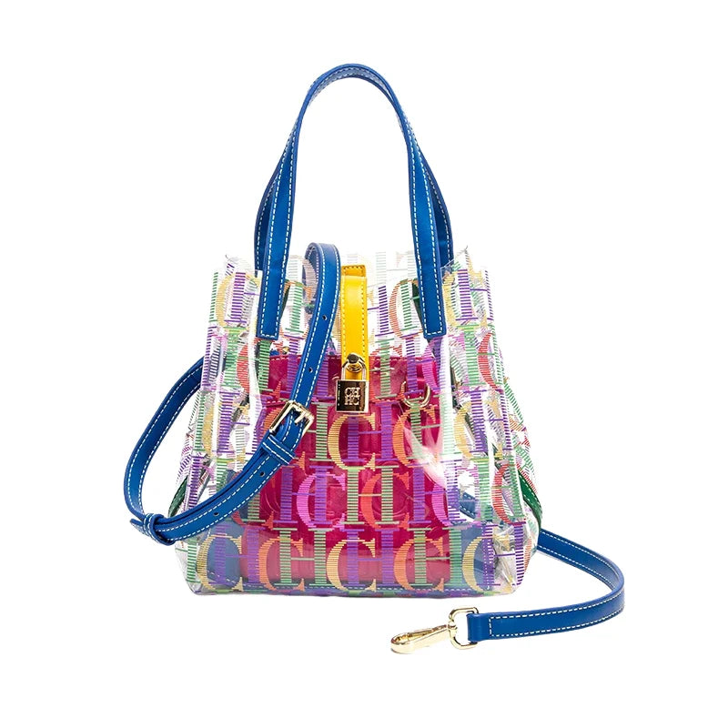CH Women's Bucket Bag Large Capacity Tote Transparent TPU Material Letter Printed Shopping Bag Travel Crossbody Women's