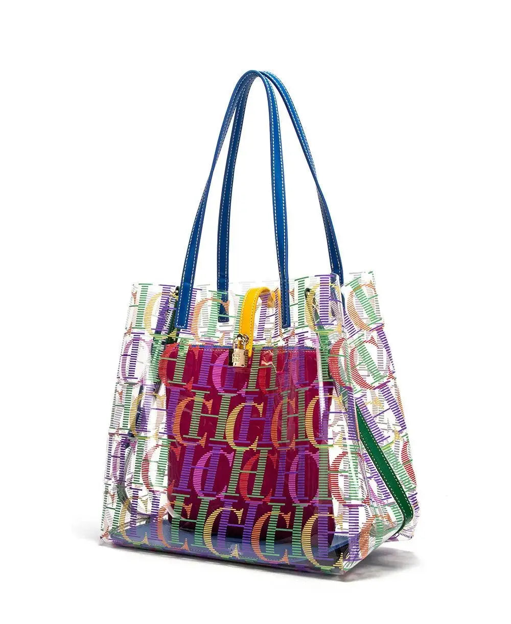 CH Women's Bucket Bag Large Capacity Tote Transparent TPU Material Letter Printed Shopping Bag Travel Crossbody Women's