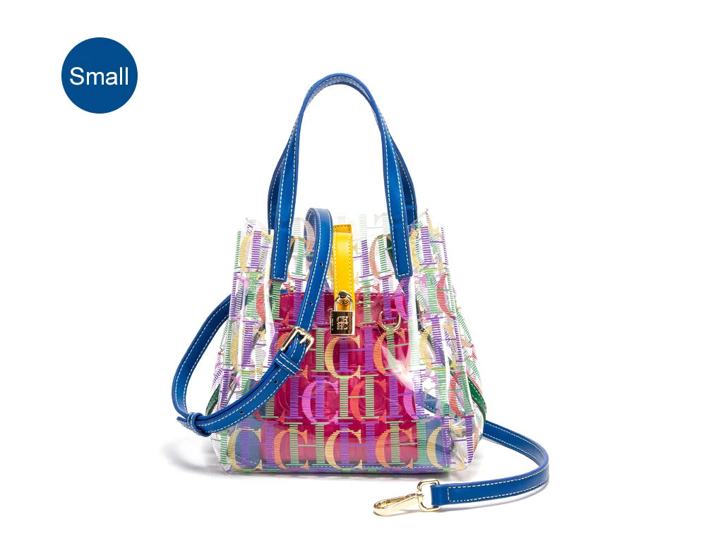 CH Women's Bucket Bag Large Capacity Tote Transparent TPU Material Letter Printed Shopping Bag Travel Crossbody Women's