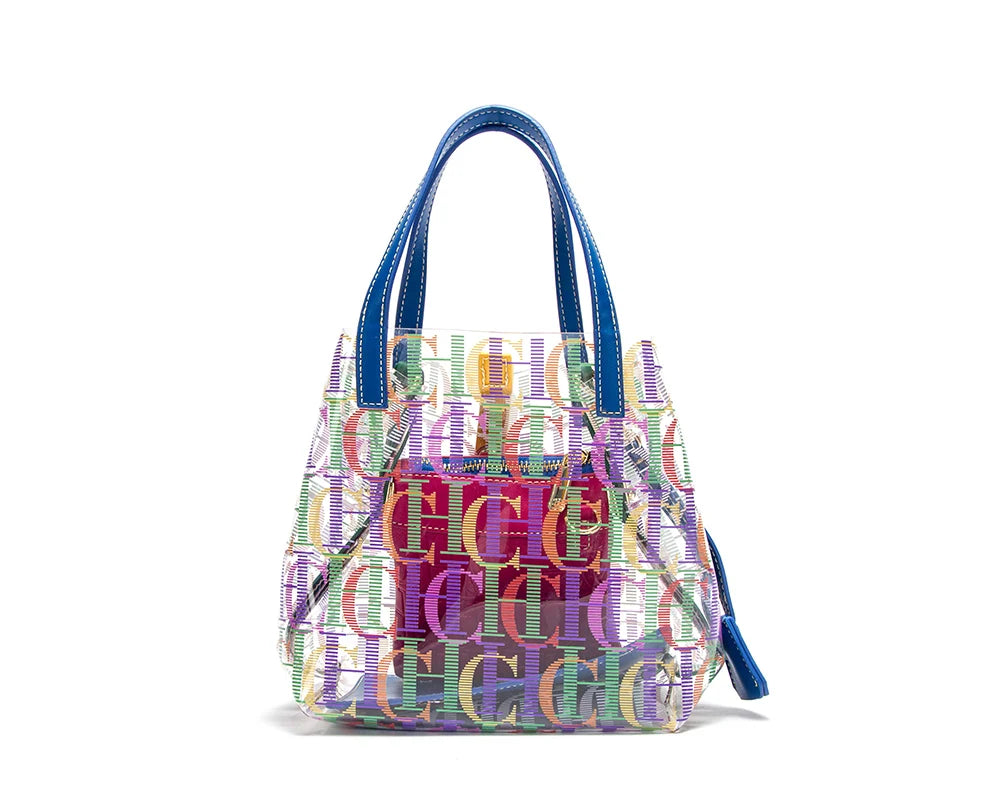 CH Women's Bucket Bag Large Capacity Tote Transparent TPU Material Letter Printed Shopping Bag Travel Crossbody Women's