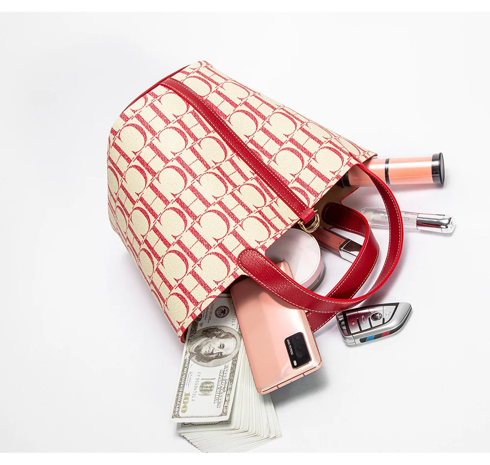 CH Large Capacity Commuter Travel Crossbody Bag Luxury Brand Women's Shoulder Bag Fashion Women's Handbag PVC Jacquard Texture