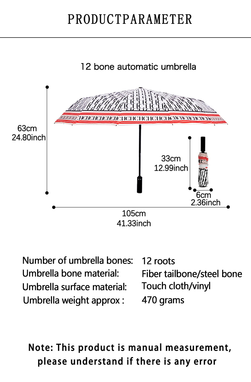 CH Alphabet Print Design Simple Fashion Style Umbrella Versatile Multifunctional Umbrella Easy To Carry Semi-automatic Umbrella