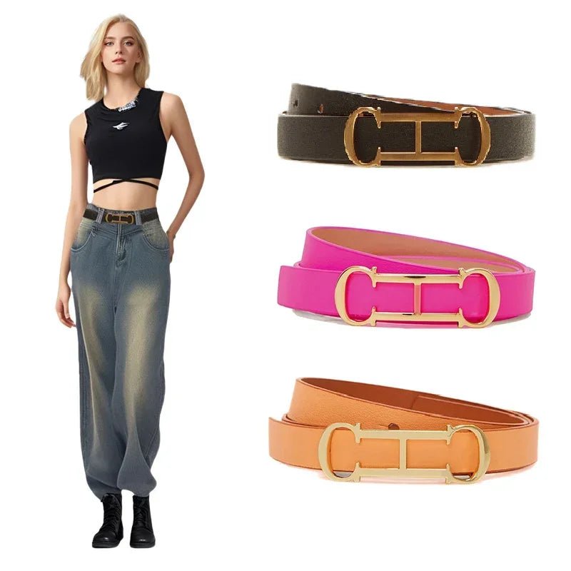 CH Fashionable Women's Belt Designer 2025 New PVC Material Length Adjustable Send Perforated Gift Box Package Women's Belt