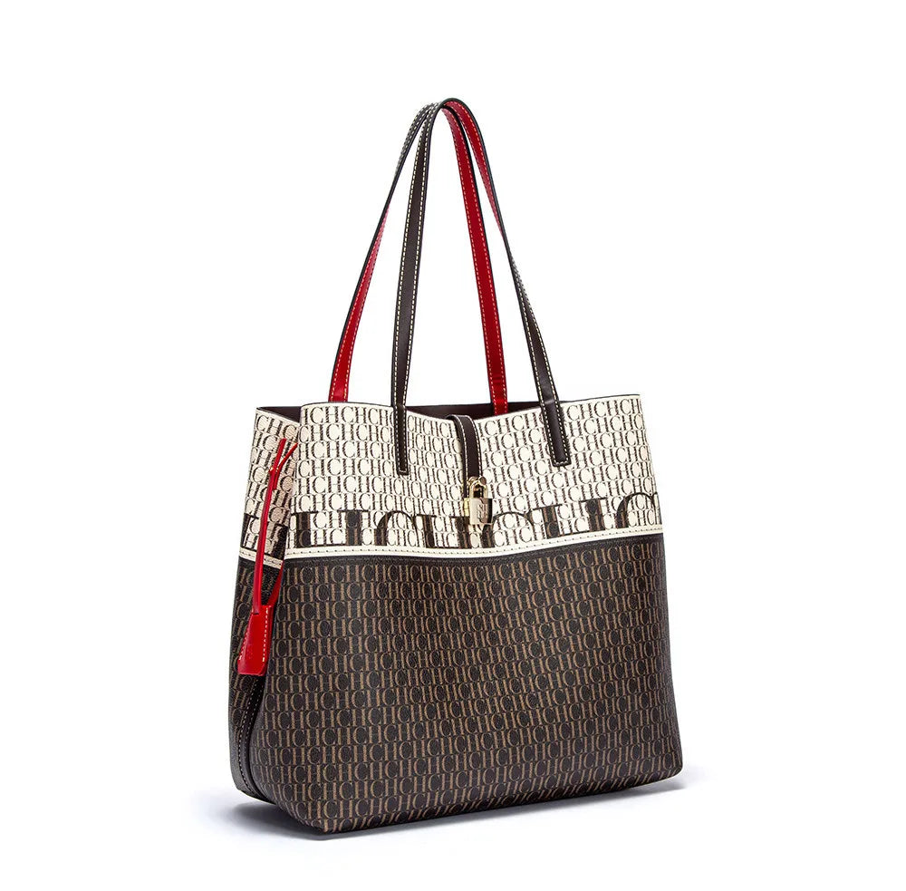 CH Alphabet Print Design Ladies Large Capacity Tote Bag Daily Commuter Ladies Fashion Shoulder Bag Premium Versatile Leather