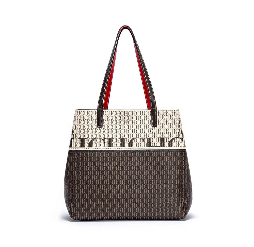 CH Alphabet Print Design Ladies Large Capacity Tote Bag Daily Commuter Ladies Fashion Shoulder Bag Premium Versatile Leather