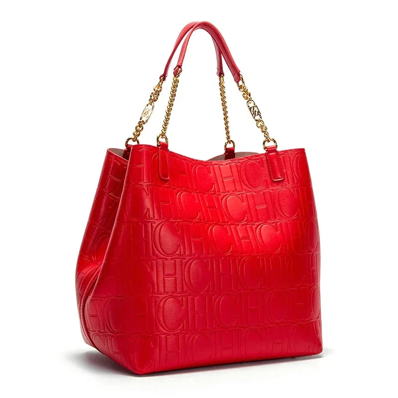 CH Women's Large-capacity Tote Bag Superior Sense of Solid Colour Simple Style Daily Commuting Fashion Style Ladies Versatile
