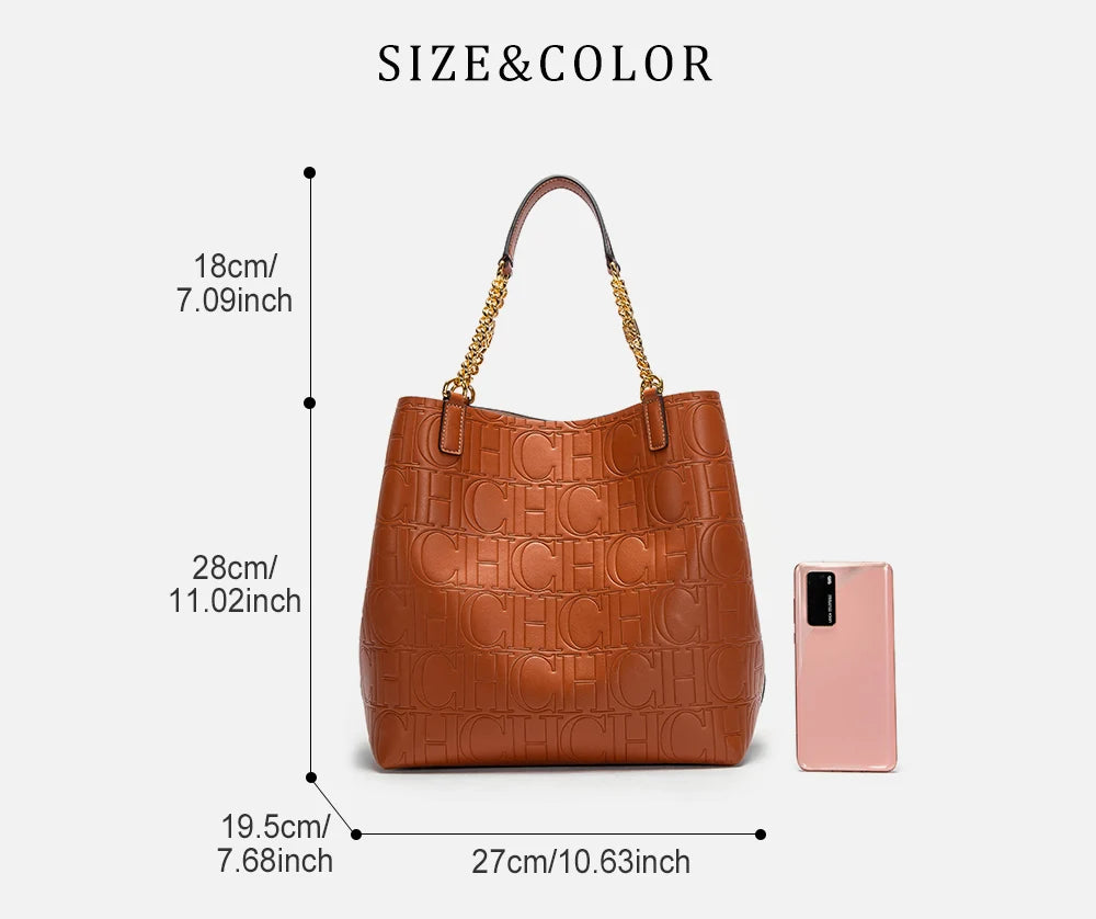 CH Women's Large-capacity Tote Bag Superior Sense of Solid Colour Simple Style Daily Commuting Fashion Style Ladies Versatile