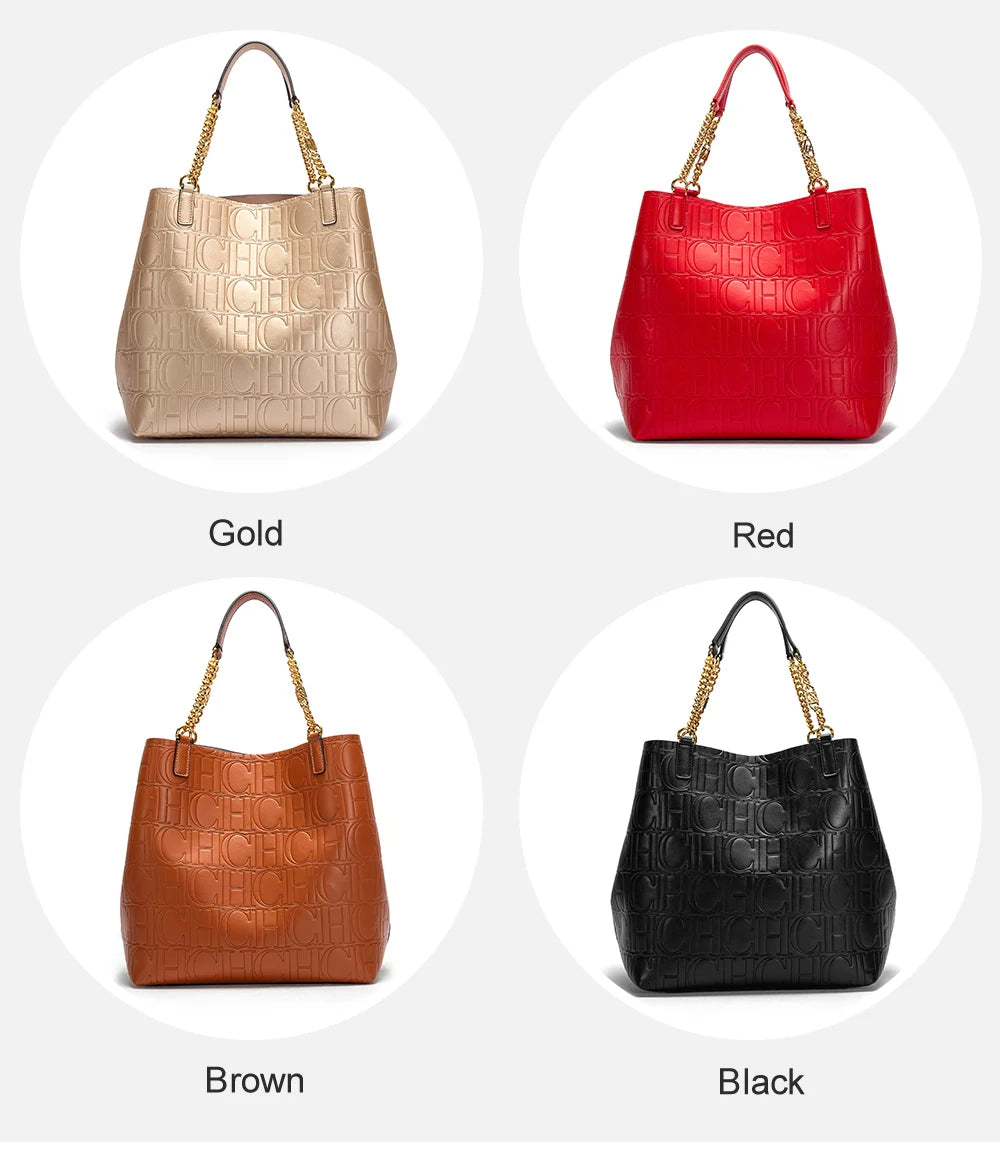CH Women's Large-capacity Tote Bag Superior Sense of Solid Colour Simple Style Daily Commuting Fashion Style Ladies Versatile