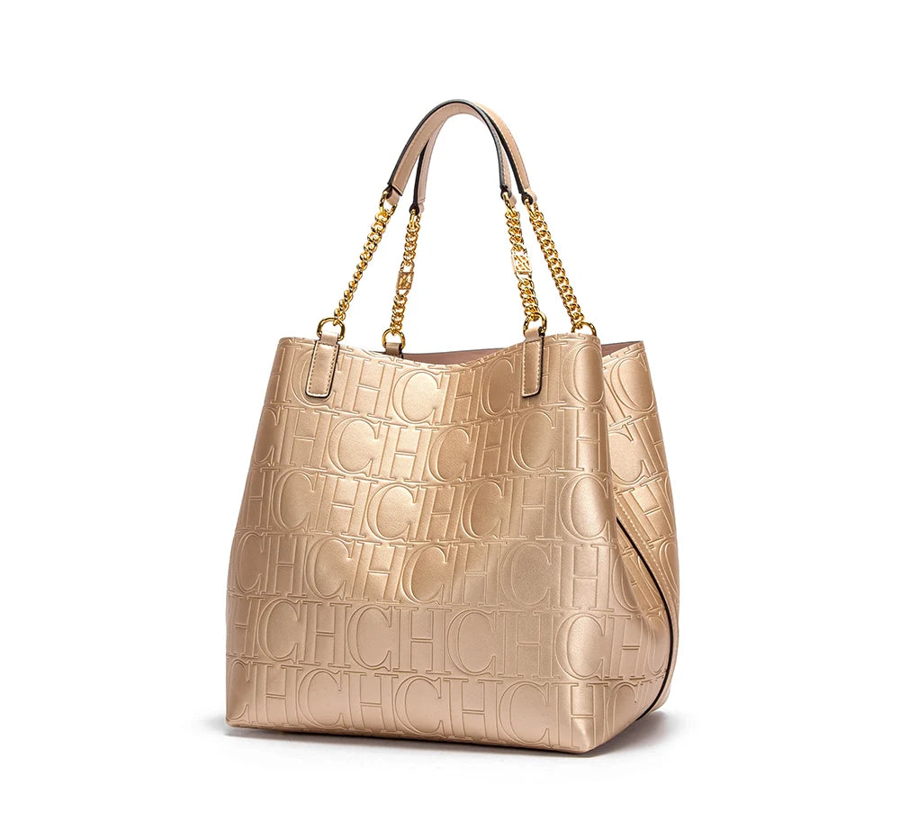 CH Women's Large-capacity Tote Bag Superior Sense of Solid Colour Simple Style Daily Commuting Fashion Style Ladies Versatile