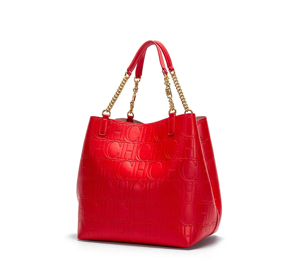 CH Women's Large-capacity Tote Bag Superior Sense of Solid Colour Simple Style Daily Commuting Fashion Style Ladies Versatile