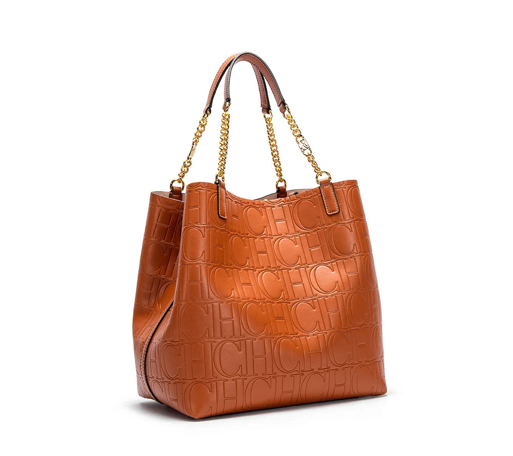 CH Women's Large-capacity Tote Bag Superior Sense of Solid Colour Simple Style Daily Commuting Fashion Style Ladies Versatile