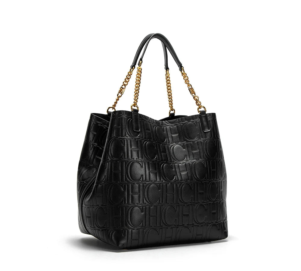 CH Women's Large-capacity Tote Bag Superior Sense of Solid Colour Simple Style Daily Commuting Fashion Style Ladies Versatile