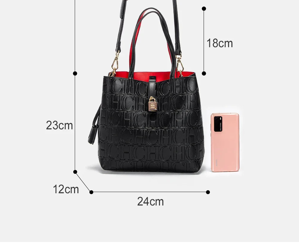 CH High Quality Fashion Ladies Shoulder Bag Senior Sense Pure Colour Letter Print Design Temperament Tote Bag Large Capacity