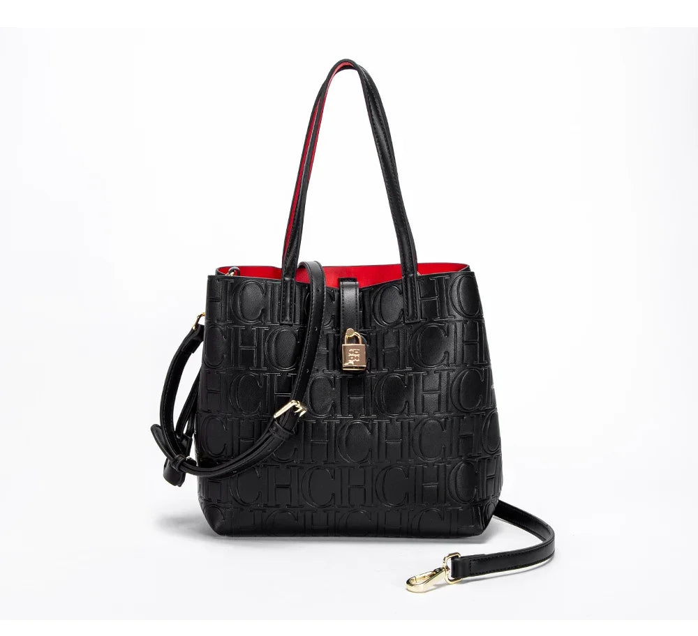 CH High Quality Fashion Ladies Shoulder Bag Senior Sense Pure Colour Letter Print Design Temperament Tote Bag Large Capacity