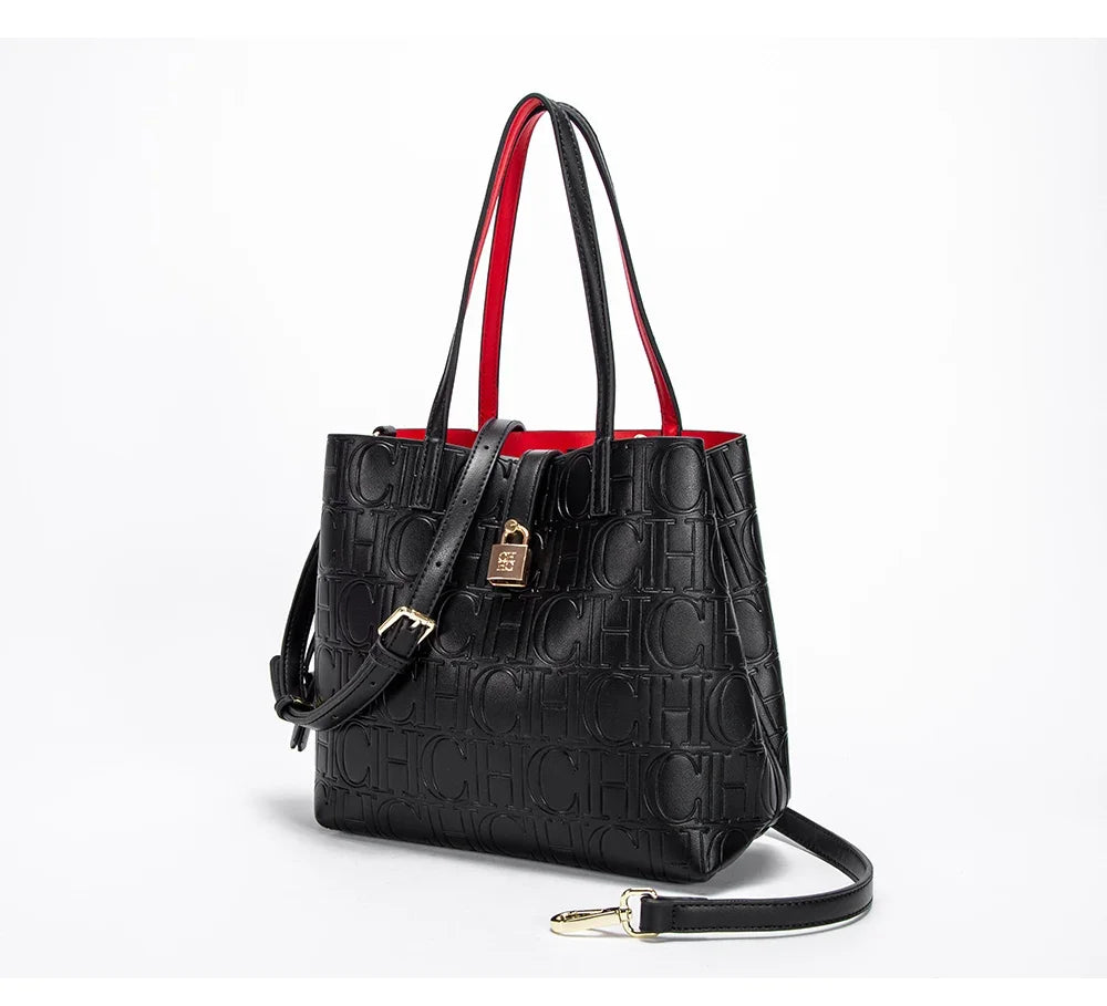 CH High Quality Fashion Ladies Shoulder Bag Senior Sense Pure Colour Letter Print Design Temperament Tote Bag Large Capacity