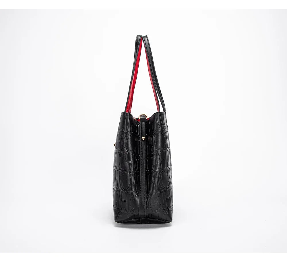 CH High Quality Fashion Ladies Shoulder Bag Senior Sense Pure Colour Letter Print Design Temperament Tote Bag Large Capacity
