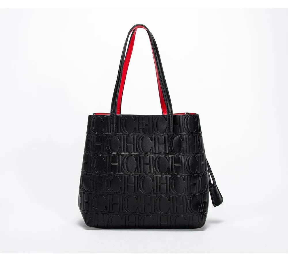 CH High Quality Fashion Ladies Shoulder Bag Senior Sense Pure Colour Letter Print Design Temperament Tote Bag Large Capacity
