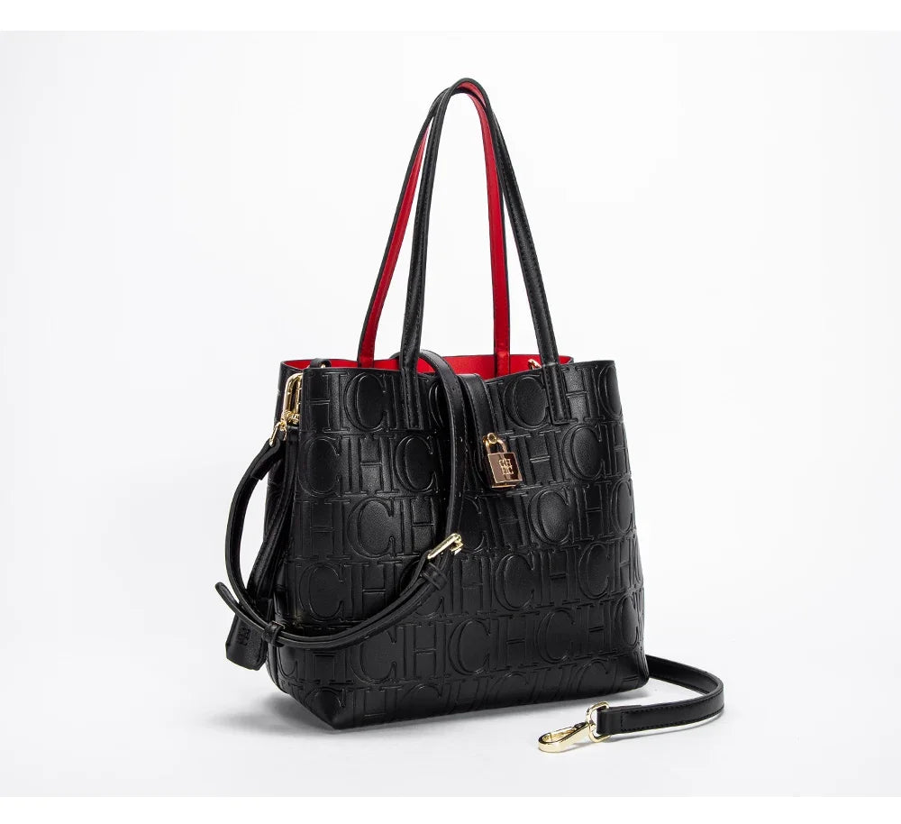 CH High Quality Fashion Ladies Shoulder Bag Senior Sense Pure Colour Letter Print Design Temperament Tote Bag Large Capacity