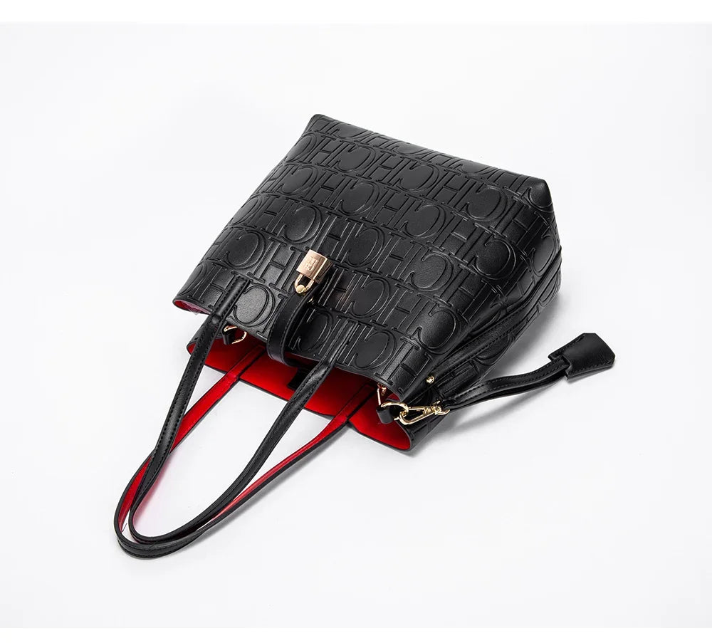 CH High Quality Fashion Ladies Shoulder Bag Senior Sense Pure Colour Letter Print Design Temperament Tote Bag Large Capacity