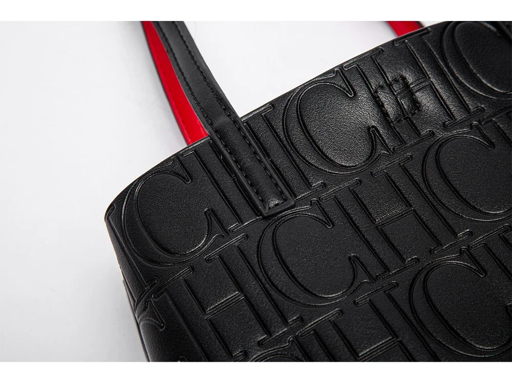 CH High Quality Fashion Ladies Shoulder Bag Senior Sense Pure Colour Letter Print Design Temperament Tote Bag Large Capacity