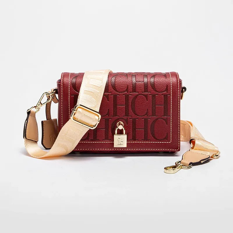CH Women's Shoulder Bag Luxury Brand 2024 Fashion Solid Color Printed Handbag Fashion Design Model Metal Accessories Buckle