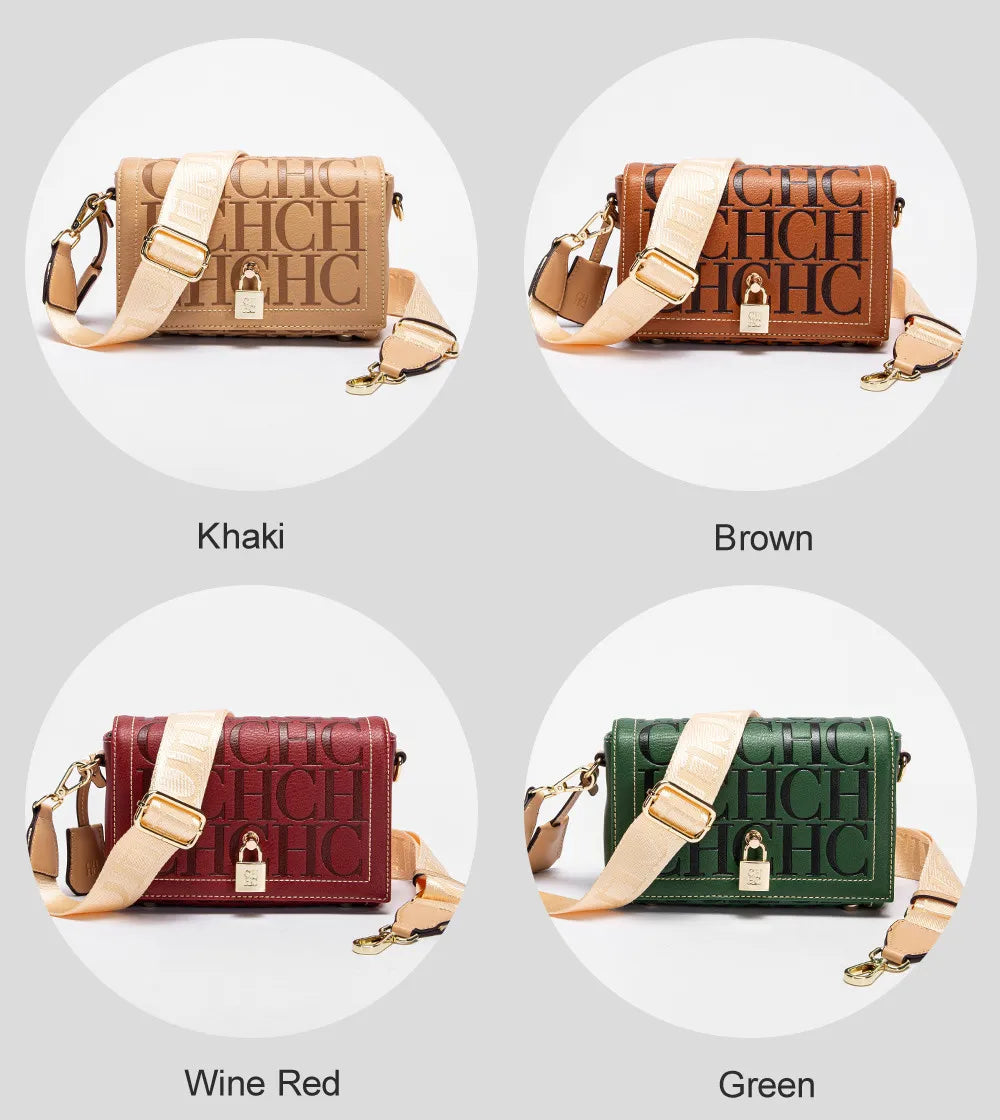 CH Women's Shoulder Bag Luxury Brand 2024 Fashion Solid Color Printed Handbag Fashion Design Model Metal Accessories Buckle