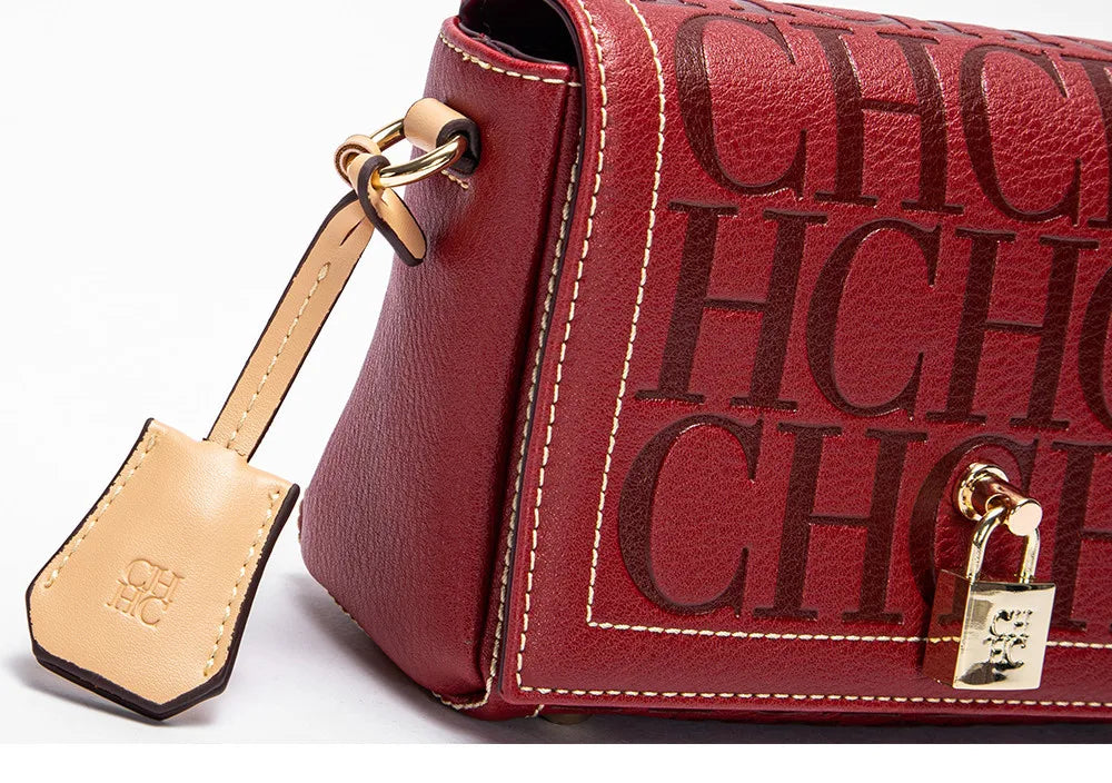 CH Women's Shoulder Bag Luxury Brand 2024 Fashion Solid Color Printed Handbag Fashion Design Model Metal Accessories Buckle
